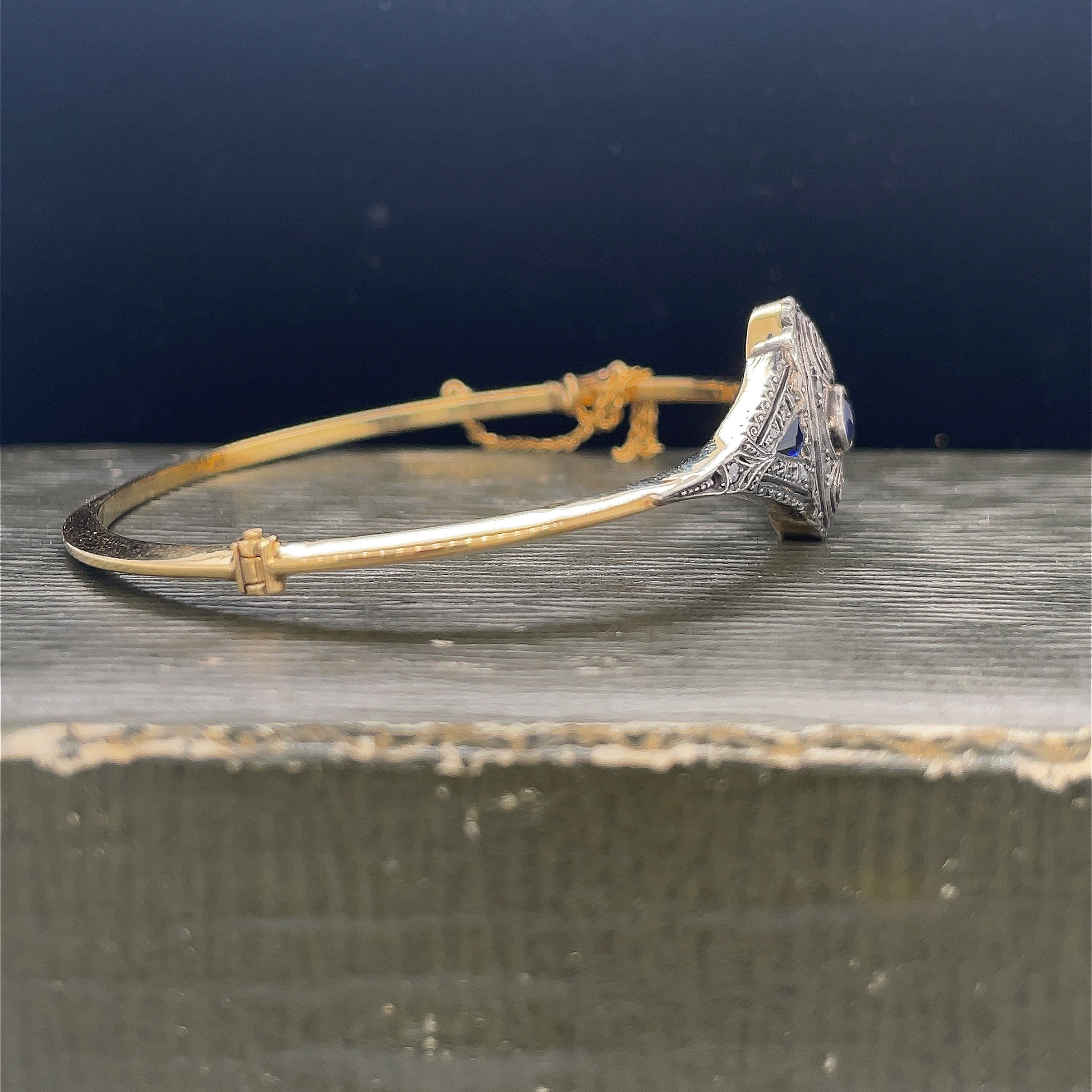 18K Yellow Gold Bangle, Pin & Earrings Set With Diamonds and