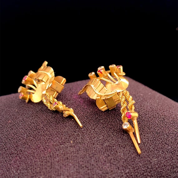 1950s 18k Yellow Gold Diamond Retro Dangle Earrin… - image 5