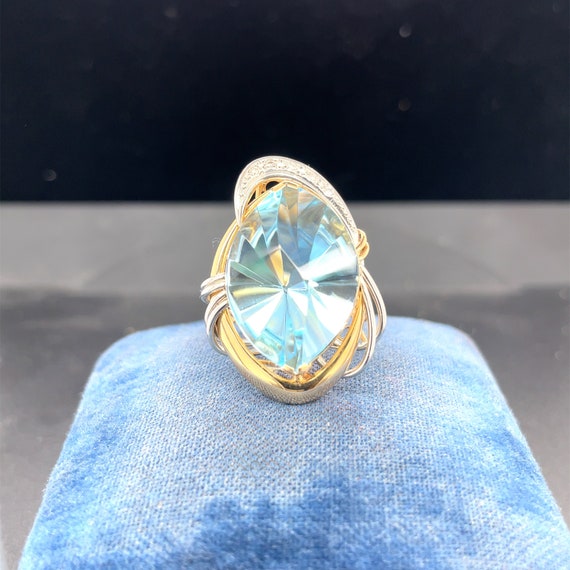 18K Yellow Gold & Platinum 14.50ct Aquamarine and… - image 1