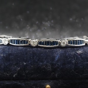 Estate Sapphire and Diamond Bracelet 14k White Gold - VHK#941