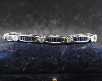 Estate Sapphire and Diamond Bracelet 14k White Gold - VHK#941