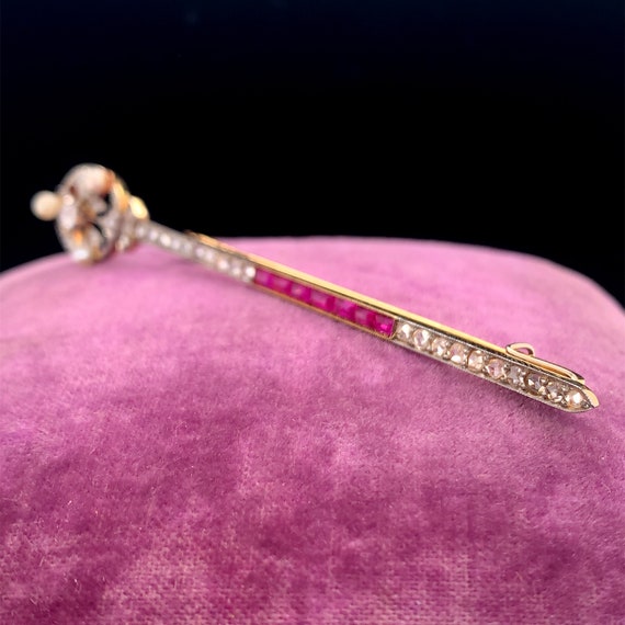 Art Deco 14K Rose Gold Ruby, Pearl and Diamond Sw… - image 2