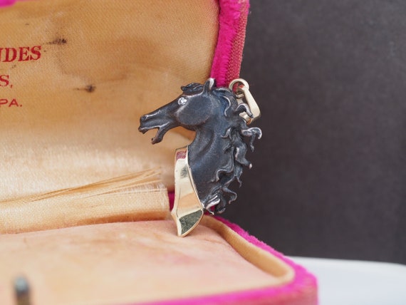 1970 Black Stallion Horse Pendant 14K Yellow Gold with Diamond Eye - VHK#373