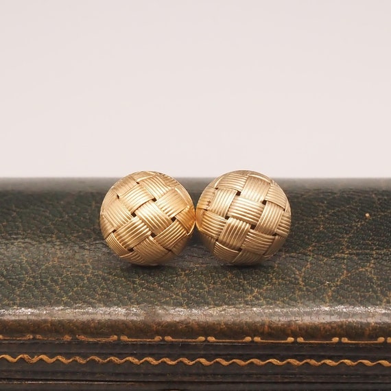1990s 18k Yellow Gold Basket Weave Earrings
