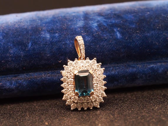 Estate Vintage 14k Yellow Gold Topaz and Diamond Pendant - VHK#806