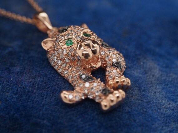 14K Rose Gold Diamond and Emerald Panther Pendant… - image 6