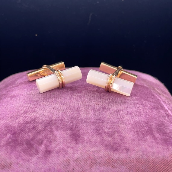 14K Yellow Gold Tiffany & Co Mother Of Pearl Cuff… - image 1
