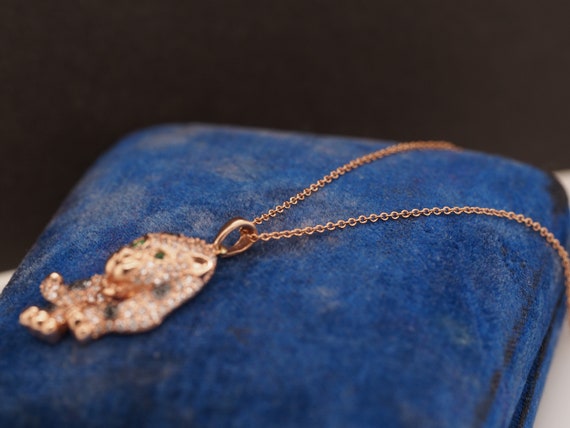 14K Rose Gold Diamond and Emerald Panther Pendant… - image 4