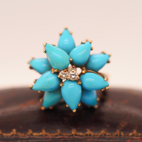 18k Yellow Gold Kurt Wayne Turquoise and Diamond … - image 3