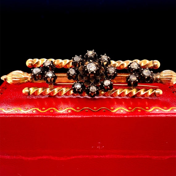 14K Rose Gold Victorian Rose Cut Diamond Brooch P… - image 1
