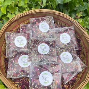 50 Wedding Confetti Throws - Dried Red Rose & Lavender - DIY KIT, you fill the bags! 100% Biodegradable. Polka Dot bags.