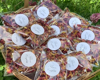 50 WHITE Wedding Confetti Throws - Dried Red Rose & Marigold  • DIY KIT, you fill the bags • 100% Biodegradable •  Approx 9x7cm bags •
