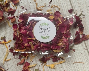 50 White/Sage Wedding Confetti Throws • Dried Red Rose & Marigold • DIY KIT, you fill the bags! 100% Biodegradable • Sprinkle with Love.