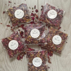 75 Wedding Confetti Throws • Red rose & Marigold • DIY KIT, you fill the bags! 100% Biodegradable. Polka dot bags. Throw me at the newlyweds