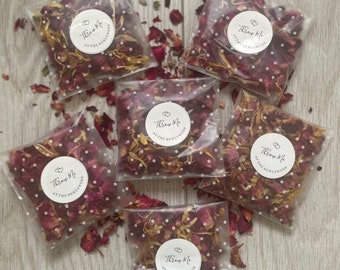 75 Wedding Confetti Throws • Red rose & Marigold • DIY KIT, you fill the bags! 100% Biodegradable. Polka dot bags. Throw me at the newlyweds