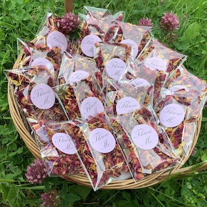 50 PINK Wedding Confetti Throws - Dried Red Rose & Marigold - DIY KIT, you fill the bags! 100% Biodegradable. Petals, stickers and bags.