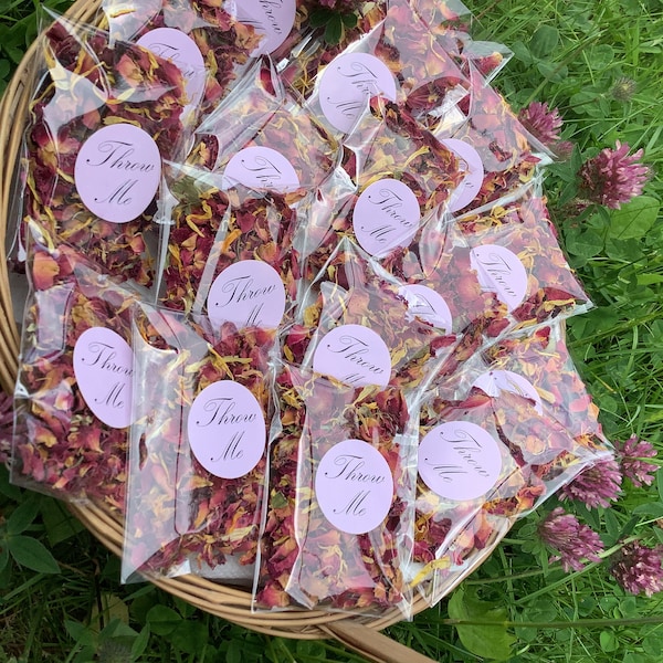 75 PINK Wedding Confetti Throws - Dried Red Rose & Marigold - DIY KIT you fill the bags! 100% Biodegradable. (Petals, stickers and bags)