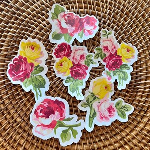 Rose Sticker Pack / 6 ct / Adesivi floreali in vinile rosa, adesivi impermeabili, decalcomanie floreali