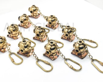 Miniature Diver's Helmet Keychain | Brass and Copper Collectibles Keychains | Premium Gift Items for Maritime Lovers | Lot of 10 Pieces