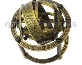 Engraved Brass Armillary Sphere – Vintage Zodiac Astrolabe Decor