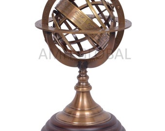 Nautical Brass Astrolabe Sun Signs Sphere | Rotating Armillary Zodiac Sphere Globe | Home Decor and Figurines | Antique, 9 Inches