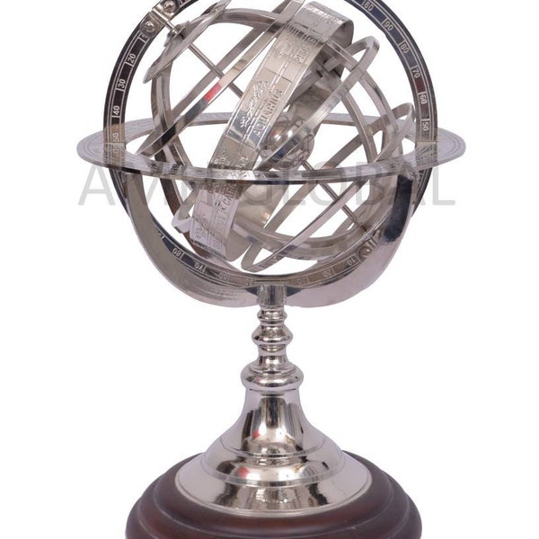 Astrolabe Nautique en Laiton Signes solaires Sphère | Globe de sphère du zodiaque armillaire rotatif | Décoration intérieure et figurines | Nickel, 11 pouces