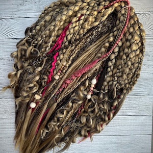 vikings pirate dreadlocks set blonde curly dread with brown boho braids and smooth locks with pink accent decorated 21 inch hair extensions