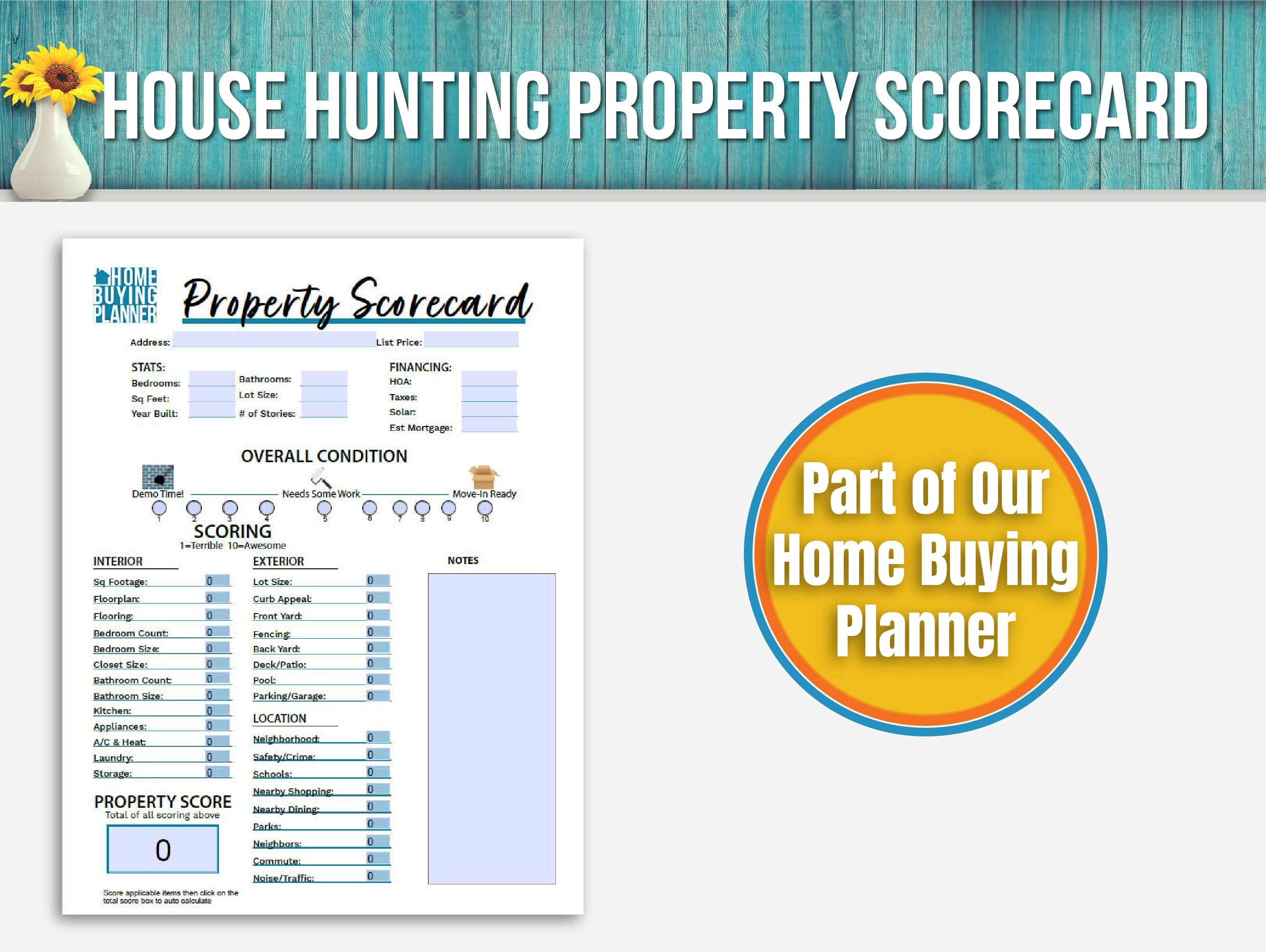 Property Scorecard/ Instant Download Property Scorecard/ Etsy
