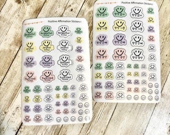 Korean and  English Affirmation Stickers – Waterproof Smiley Face Set | Inspirational Journal & Planner Stickers | Positive Encouragement