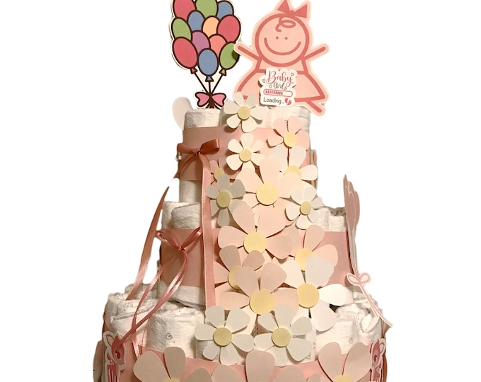 Baby in Bloom Diaper Cake / Sweet Baby Shower Centerpiece for New Parents / Adorable Diaper Cake for Nursery Decor  /shower Centerpiece