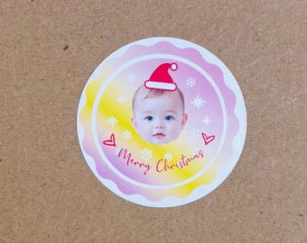 Personalized Christmas Stickers Gift Tags with Santa,  - Round Name Gift Labels -Festive Christmas stickers, Doljanchi 돌 잔치, 백일 잔치, 첫돌
