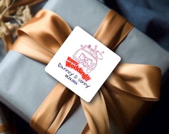 Personalized Square Wedding Stickers, Custom Favor Labels, Bride & Groom Gifts