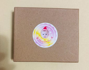 Personalized Christmas Stickers Gift Tags with Santa,  - Round Name Gift Labels -Festive Christmas stickers, Doljanchi 돌 잔치, 백일 잔치, 첫돌