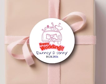 Personalized Wedding Favor Stickers, Custom Names & Date, 4 Styles (20ct)