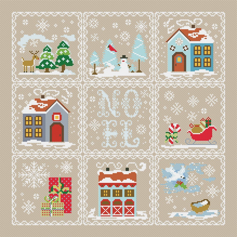 Christmas Sampler Cross Stitch Pattern PDF Winter Primitive Snowman ...