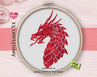 Red Dragon cross stitch pattern PDF Fantasy magic dragons needlepoint embroidery design Digital download xstitch chart