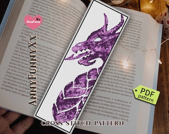 Purple Dragon Bookmark cross stitch pattern New dad gift Dungeon magic needlepoint embroidery design Fantasy gift for reader aesthetic