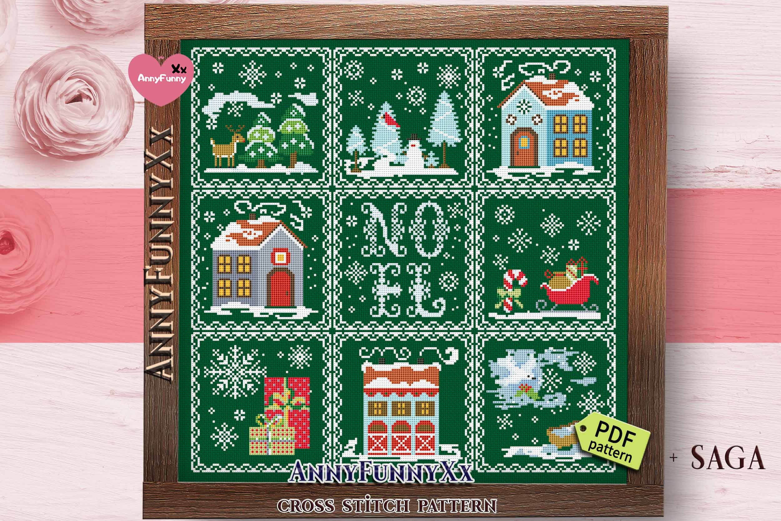 Christmas Sampler Cross Stitch Pattern PDF Winter Primitive Snowman ...
