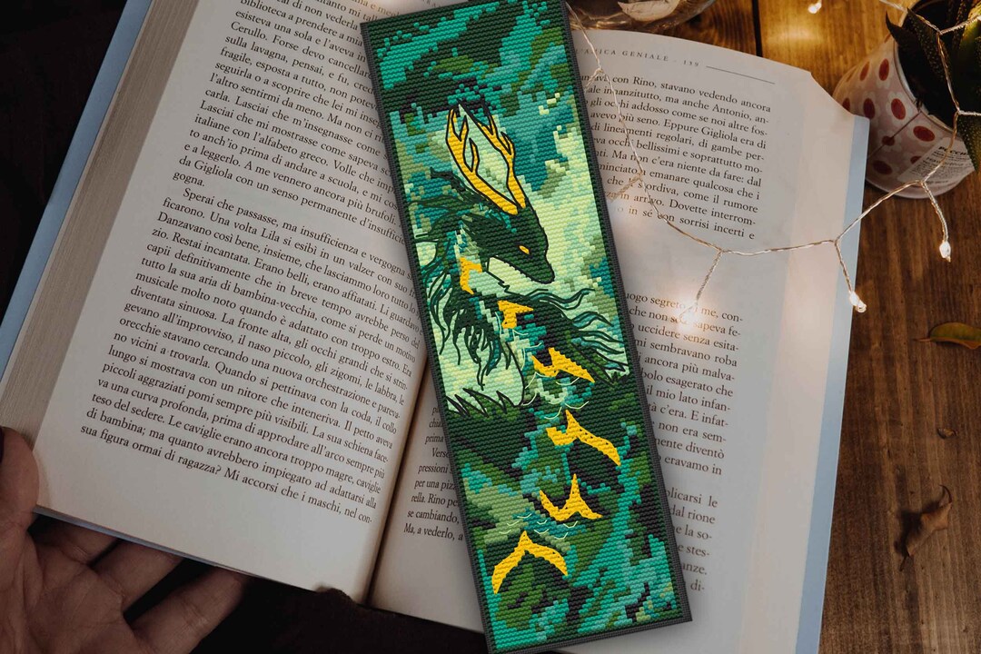 Dragon Bookmark Cross Stitch Pattern PDF Epic Dragons Emerald Green