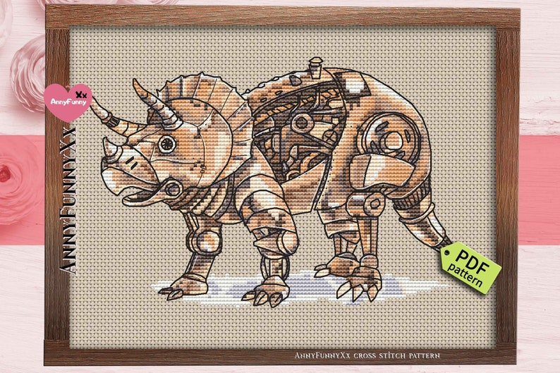 STEAMPUNK Triceratops Dinosaur Cross Stitch Pattern PDF Steam Punk ...