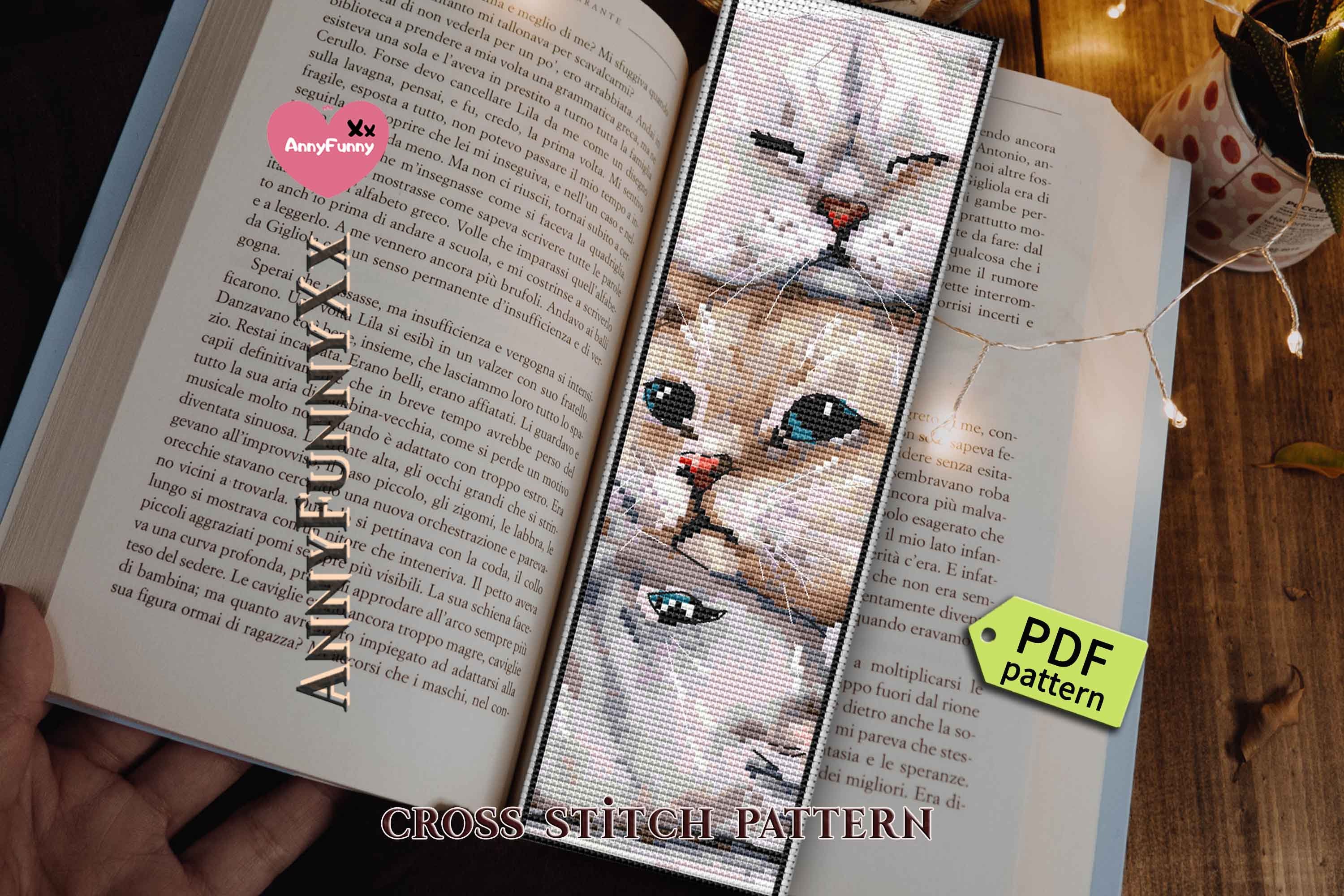 Bookmark Cross Stitch Pattern Modern Reading Cat Pattern Easy Counted Cross  Stitch Book Mark PDF Cat & Bookcase Xstitch Pattern 