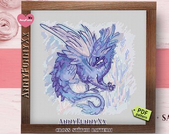 Blueberry dragon cross stitch pattern Fantasy cute creatures Cute wizard mystery lizard Dragons gift Unique home decor gifts Easy version