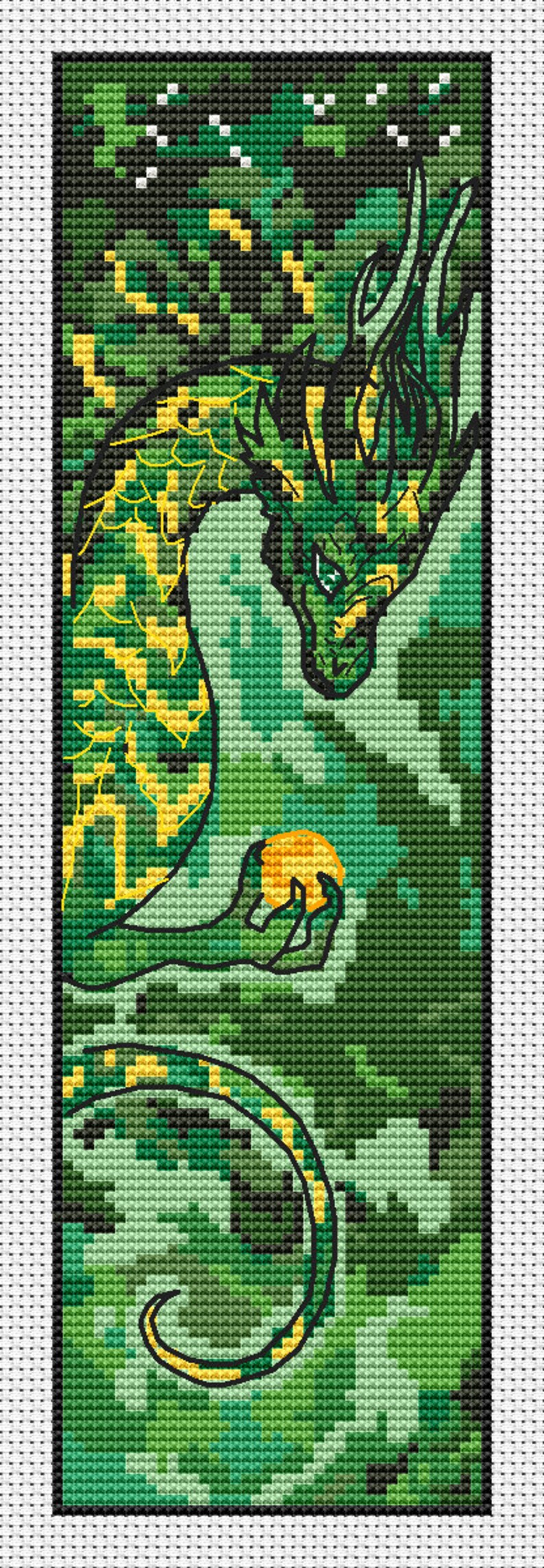 Green Dragon Bookmark Cross Stitch Pattern PDF Epic Dragons Emerald