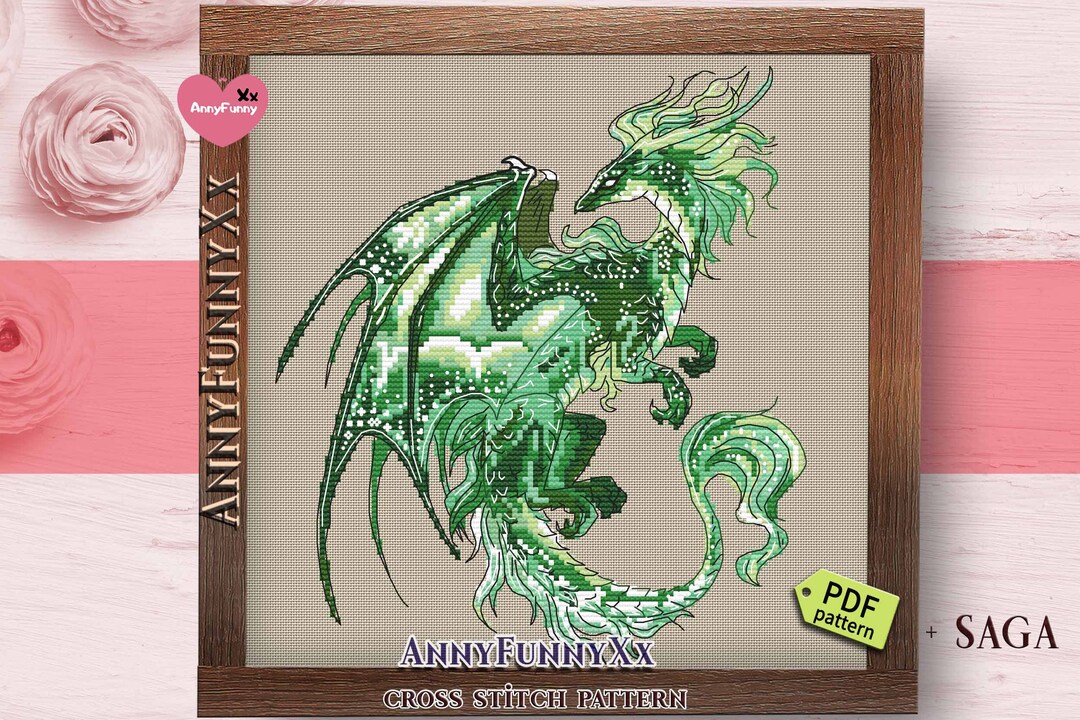 Emerald Green Dragon Cross Stitch Pattern PDF Fantasy Magic Dragons ...