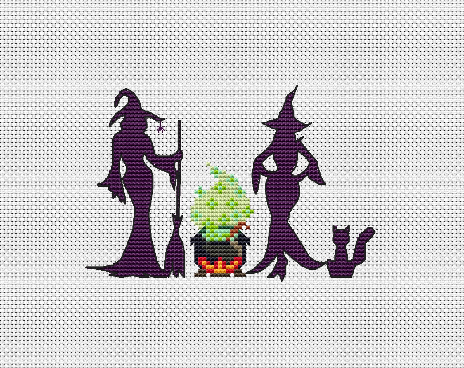 Witch With Cat Halloween Cross Stitch Pattern PDF, Witches Embroidery ...
