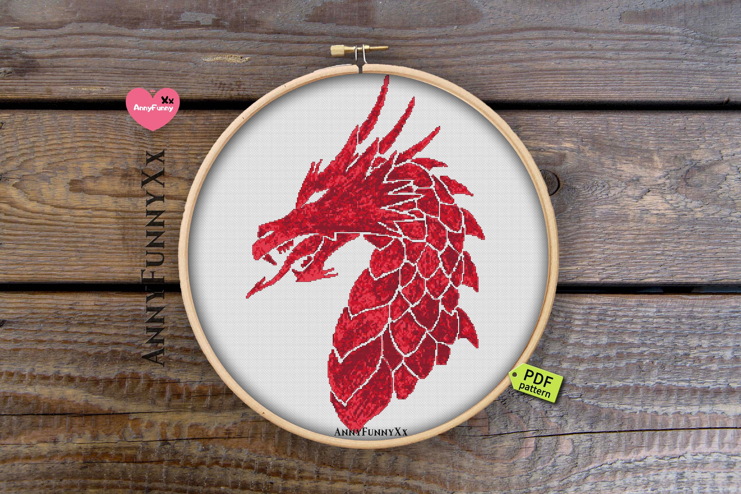 Red Dragon Cross Stitch Pattern PDF Fantasy Magic Dragons - Etsy