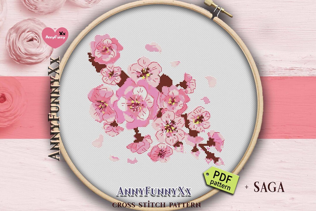 Pink Flowers Sakura Cherry Blossom Cross Stitch Pattern PDF Flower ...