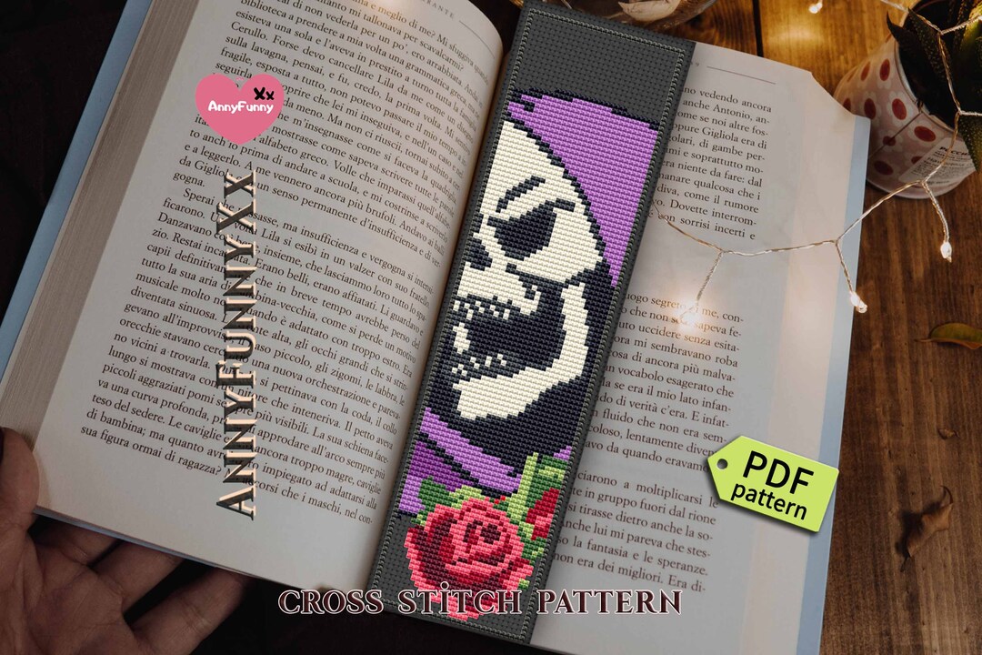 Halloween Bookmark Cross Stitch Pattern PDF Skeleton Embroidery Gothic ...