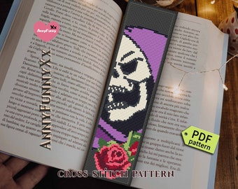 Zakładka na Halloween Wzór krzyżykowy PDF Haft szkieletowy Zakładki gotyckie