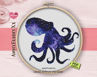 Octopus cross stitch pattern PDF, Nautical cross stitch, Space devilfish, poulpe